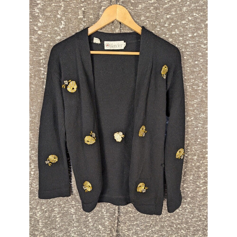 Vintage Outlander Black Wool Blend‎ Embroidered Cardigan Women's Medium